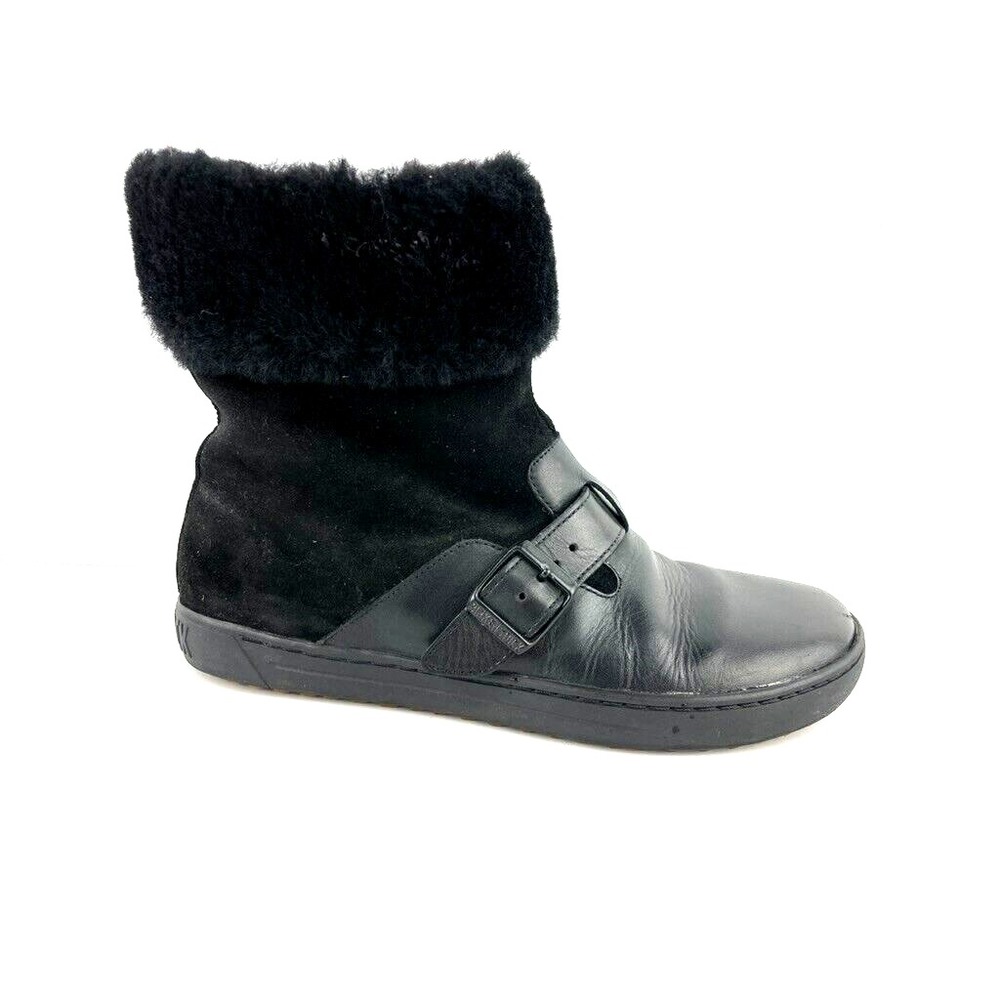 Birkenstock Stirling Black Leather Shearling Lined Boots Women's Size EU 38 EUC
